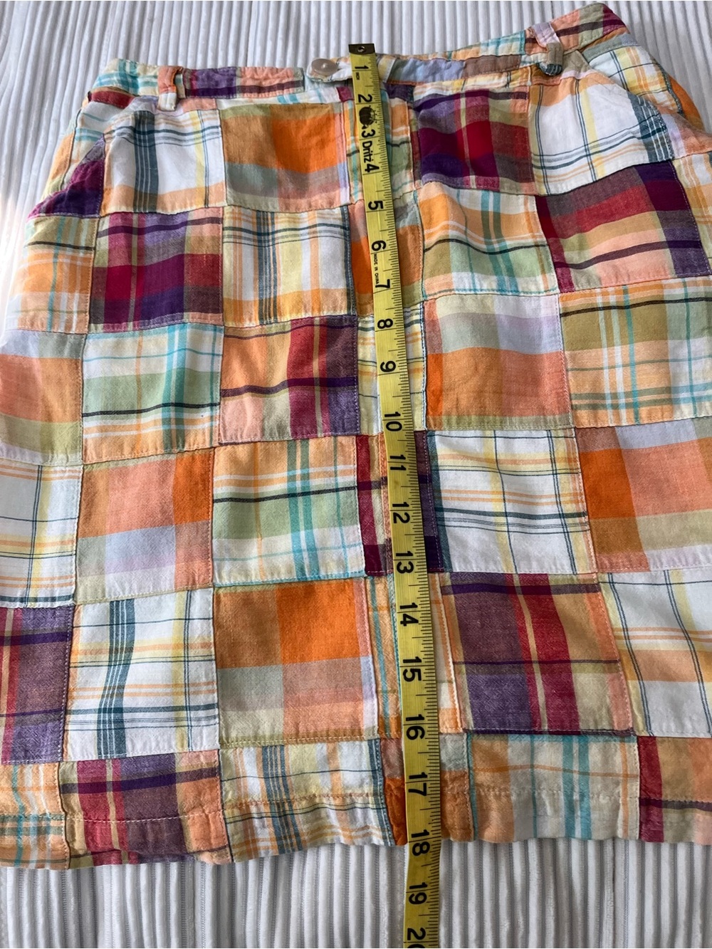 Pendleton Vintage Madras Patchwork Plaid Mini Skirt in Orange, Red, Cream - Picture 8 of 8